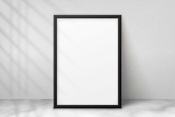 Wall Mural - mockup black frame photo on wall. mock up artwork picture framed. vertical boarder with shadow. empt