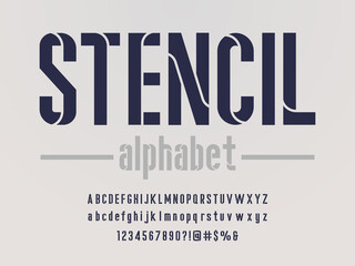 Poster - Modern stencil alphabet design with uppercase, lowercase, numbers and symbols