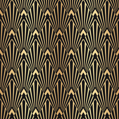 Wall Mural - Art deco seamless pattern. Nouveau gatsby tracery. Geometric gold tile. Abstract golden roaring graphic background. Diamond fancy texture. Luxury background for design gift, wrappers, prints. Vector 