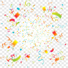 Wall Mural - colorful confetti and streamer party background illustration isolated transparent