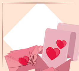 Sticker - valentines day, romantic letter and envelopes with empty banner