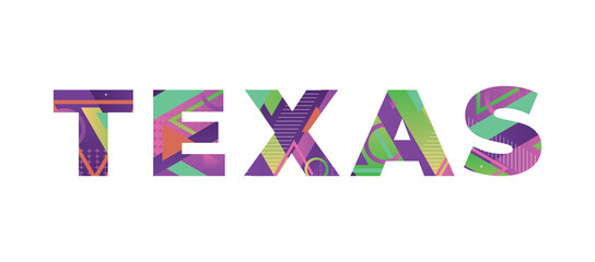 Wall Mural - Texas Concept Retro Colorful Word Art Illustration