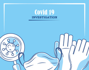 Poster - covid 19 coronavirus investigation analysis mask and gloves protection blue