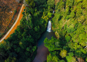 Wall Mural - Aerial view of Pasy or Pa Sy waterfalls, Mang Den, Kon Tum province, Vietnam.