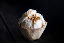 Coconut Ice Cream Served In A Coconut Shell