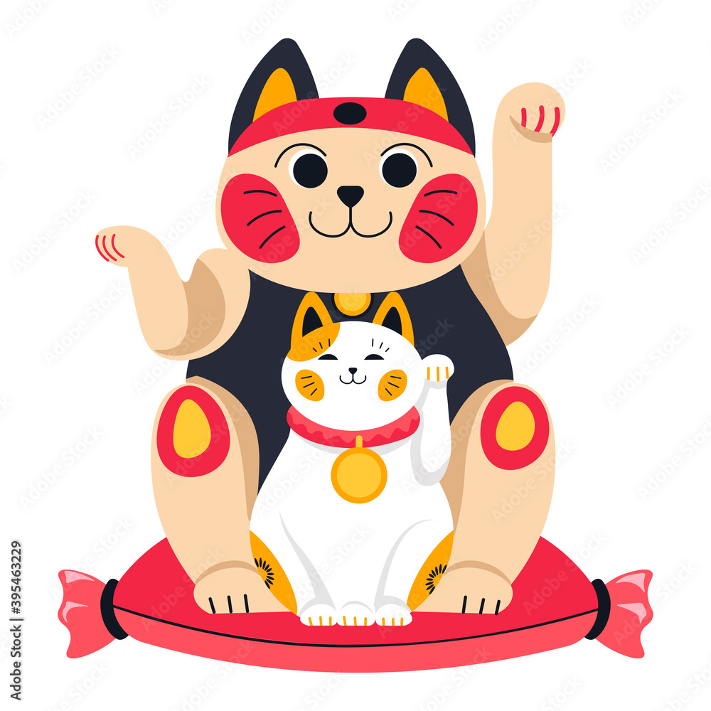 Japanese or chinese cats symbol, animal statuette - obrazy, fototapety, plakaty 