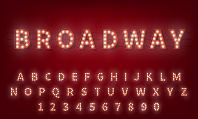 Light bulb alphabet. Broadway style 3d retro typography typeface