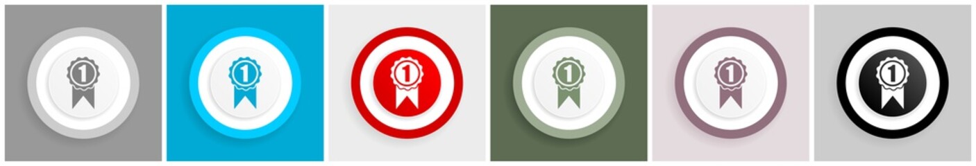 Aufkleber - Victory, first, winner icon set, colorful flat design vector illustrations in 6 options for web design and mobile applications