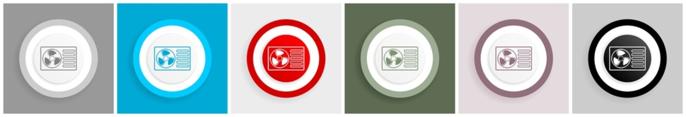 Aufkleber - Heat pump icon set, colorful flat design vector illustrations in 6 options for web design and mobile applications