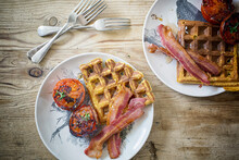 Butternut Waffles With Bacon And Roast Tomatoes