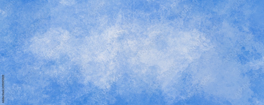 Web banner lungo.  acquerello in pittura blu e bianca nuvoloso e grunge marmorizzato, nebbia morbida o illuminazione nebulosa e colori pastello.  - obrazy, fototapety, plakaty 