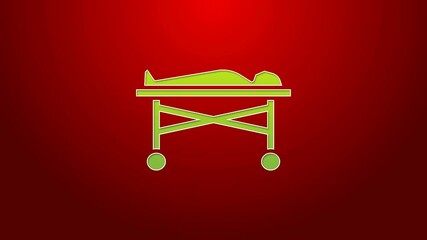 Sticker - Green line Dead body in the morgue icon isolated on red background. 4K Video motion graphic animation