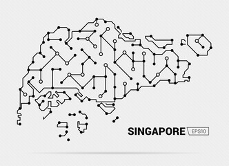 Wall Mural - Abstract futuristic map of Singapore. Electric circuit of the country. Vector illustration.