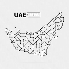 Wall Mural - Abstract futuristic map of UAE. Electric circuit of the country. Vector illustration.