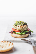 Chicken Burger With Basil Pesto And Parmesan Chessee