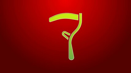 Sticker - Green line Scythe icon isolated on red background. Happy Halloween party. 4K Video motion graphic animation