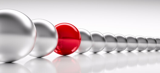 Wall Mural - red sphere in a row of silver spheres