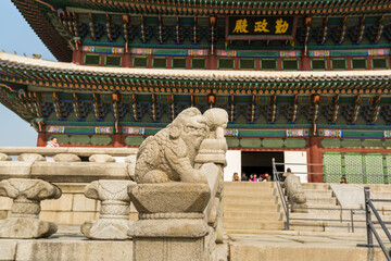 Wall Mural - Stone statue in front of King's office inside of the Gyeongbokgung,  also known as Gyeongbokgung Palace or Gyeongbok Palace, the main royal palace of Joseon dynasty.