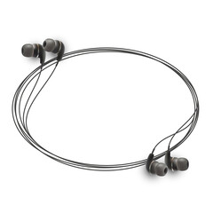 Wall Mural - Innovative music quotation template in headphones quotes isolated on backdrop. Creative banner illustration with quote in a frame wire with Black quotes. speech bubble Template modern headset design.