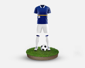 nauru soccer player standing on football grass, wearing a national flag uniform. football concept. c