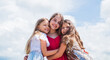 © be free - pretty teen girls embrace together outdoor, togetherness