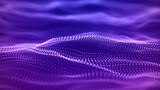 Fototapeta Przestrzenne - Abstract wave with moving dots. Flow of particles. Cyber technology illustration. 3d rendering