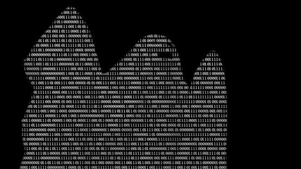 Ghost from digits numers. Digital binary code as cast on black background. Programming code ghost moving on black screen. Cyber security concept