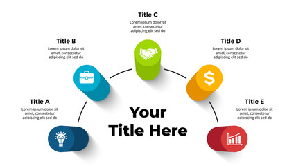3D Vector Perspective Infographic. Presentation slide template. 5 step options. Chart concept. View from above.