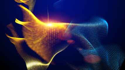 Wall Mural - abstract polygon grid wireframe as swirl glowing waves blurred dynamic background.