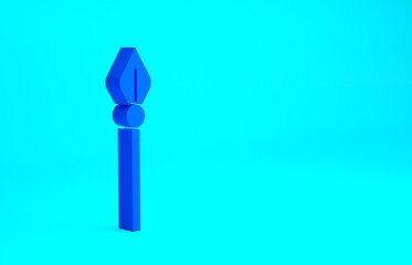 Blue Medieval spear icon isolated on blue background. Medieval weapon. Minimalism concept. 3d illustration 3D render.