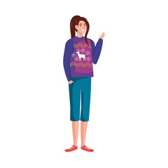 Wall Mural - woman with merry christmas purple sweater design, winter season and decoration theme illustration