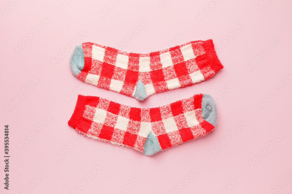 Warm socks on light color background