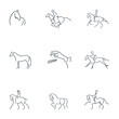 Set of line drawing of equestrian rider and horse for logo identity. Simpler line draw design vector illustration isolated in one white background