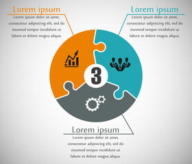 Fototapete - Three sided puzzle presentation infographic template with explanatory text field for business statistics