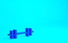 Blue Barbell Icon Isolated On Blue Background. Muscle Lifting Icon, Fitness Barbell, Gym, Sports Equipment, Exercise Bumbbell. Minimalism Concept. 3d Illustration 3D Render.