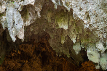 The rocks in the front of the cave have various shapes.