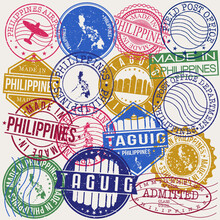 Taguig Philippines Set Of Stamps. Travel Stamp. Made In Product. Design Seals Old Style Insignia.