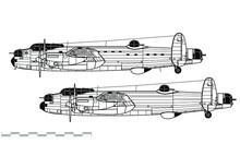 Avro Lancaster B.I, B.III. World War 2 Heavy Bomber. Side View. Image For Illustration And Infographics.