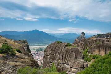 Wall Mural - Beautiful shot of the Meteora rock formations in central Greece on a sunny day