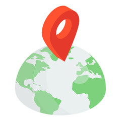 Wall Mural - globe with pin, geolocation icon in isometric style