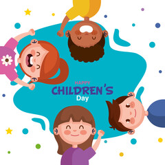 Happy childrens day with boys and girls cartoons design, International celebration theme Vector illustration