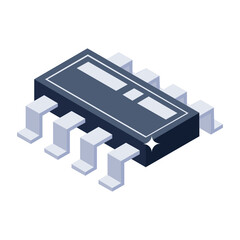 Sticker - 
A single chip microcontroller icon, isometric style of integrated circuit
