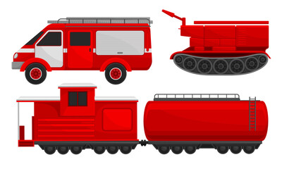 Sticker - Firefighting Vehicles as Emergency Service for Fire Extinguishing Vector Set