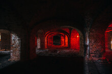 Dark And Creepy Vaulted Red Brick Dungeon