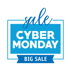 Canvas Print - cyber monday lettering in square label with ribbon vector illustration design