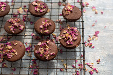 Chocolate Cookies With Dried Rose Petals