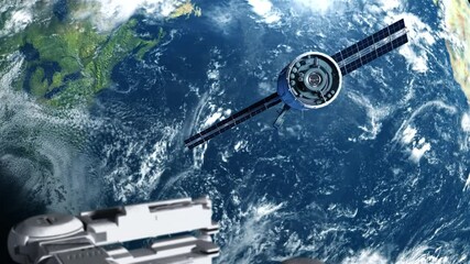 Wall Mural - artificial satellite of the earth. a satellite flying in space over the globe