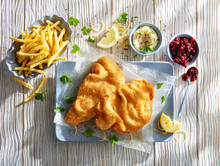 Wiener Schnitzel With French Fries And Dips