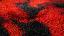 Abstract Background With Red Black Floating Particles With Depth Of Field. Wave With Many Particles. Digital Technology. Futuristic Wave. Modern Trendy Banner Or Poster Design. 3d Rendering