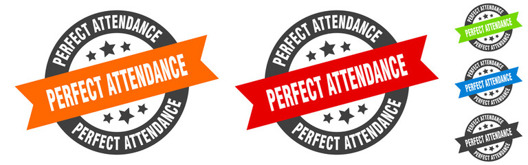 Wall Mural - perfect attendance stamp. perfect attendance round ribbon sticker. tag